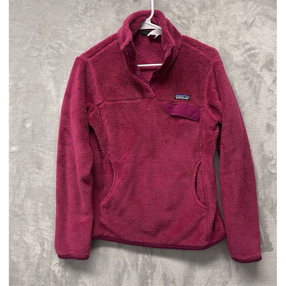 Patagonia Fleece Jacket Womens Medium Pink Re‎ Tool Snap T Pullover Logo Outdoor